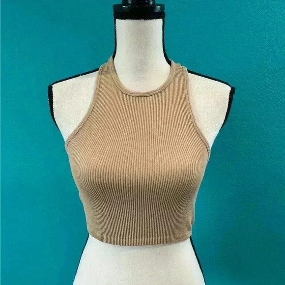Zara Tops - Zara stretchy tan ribbed halter crop top in size xs / s